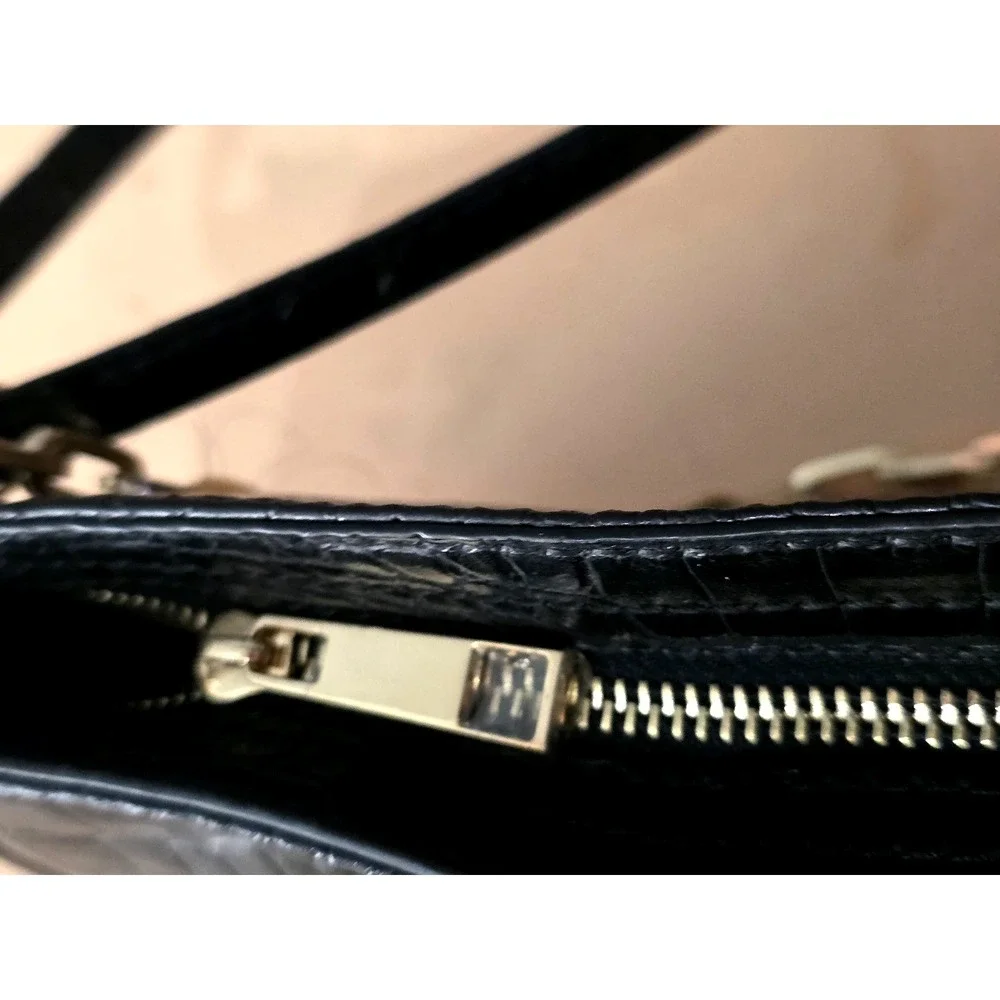 Elegant Aldo Shiny Black Mock Croc Shoulder Bag With Gold Chain Strap Date Night